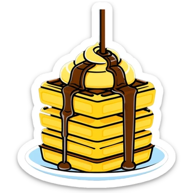 Delicious waffle with syrup dripping and melting butter sticker