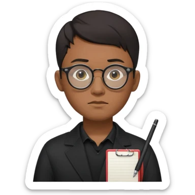 a asia man guy his 20s wearing an apple notebook, wearing bodyguard radio operator, round glasses, blackclothes sticker