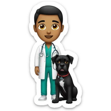 Young Mexican doctor with big black boxer dog  sticker
