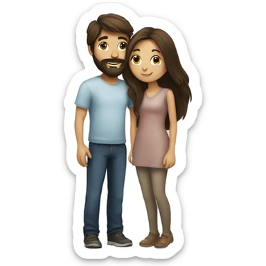Brunette happy couple boy with beard and girl  with long hair kissing sticker