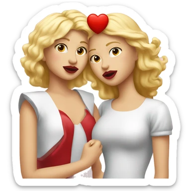 A red heart that is embraced by a blonde girl with red plump lips sticker