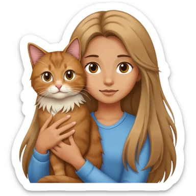 Long-haired girl holding a long-haired cat sticker
