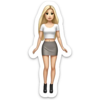 hyperrealist caucasian long straight blonde hair dark brown eyes woman sexy white crop top gray tight mini skirt black high heels full body sticker