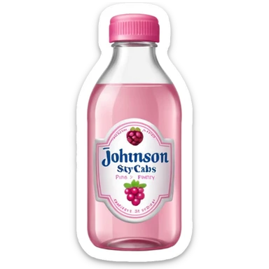 realistic Johnson and Johnson style bottle pink cap pink label clear bottle with berry party written on the logo with diddy logo sticker