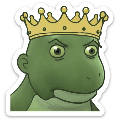 Kendrick Lamar depicted as a peepo king, round face, crown, playful and friendly vibe sticker
