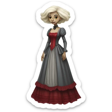 "galora grey blonde alien woman" in red Victorian dress red elegant, full body sticker