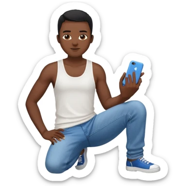 Un personnage noir avec un débardeur blanc et un jean 👖 avec des cheveux rasés noir sticker