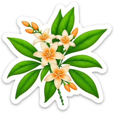big bouquet Orange Jasmine, luxuriant, stem, leaf sticker
