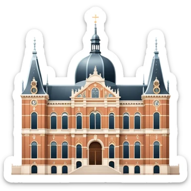 Cinematic Realistic Rijksmuseum Landmark Emoji, depicted with the grand facade of the museum rendered in intricate detail and soft, historical lighting. sticker