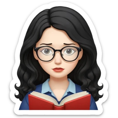Long Hair Women with Book, Black wavy hair, sad

 sticker