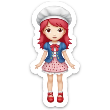 pretty and cute realistic strawberry shortcake full body with red shoes standing anime sticker