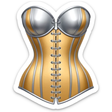 A luxury corset emoji made of silver chrome, smooth metallic curves, minimal fashion silhouette, glossy reflections, sensual high-end aesthetic, iOS emoji style, centered, clean white background sticker