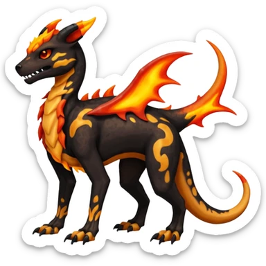 Skeletal Fiery Flaming Volcanic Draconic Cubone-Salandit-Houndoom-Houndour-Marowak-Poochyena-Litten-Fakémon-hybrid-creature (full body), 4 legs sticker