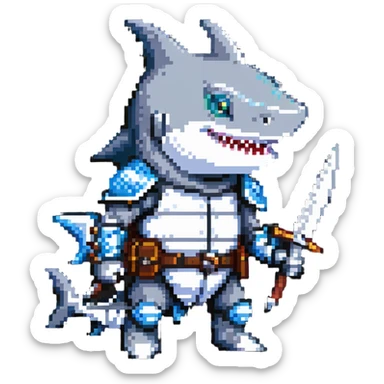 anthropomorphic shark wearing knight armor sticker