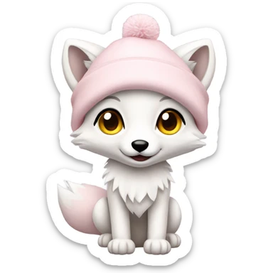 christmas arctic fox pale pink hat full body sticker