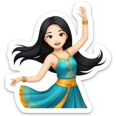 Beautiful Asian girl with long black hair dancing sticker