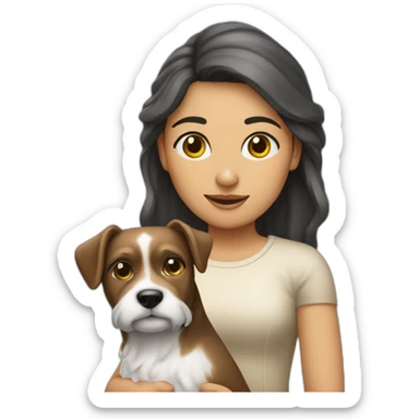 mujer pelo obscuro largo con perro maltés blanco sticker