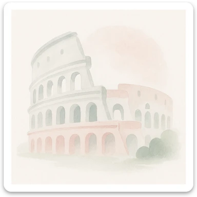 Colosseum in watercolor style with white, green, and pink pastel tones sticker