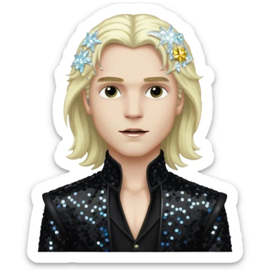 Lestat de Lioncourt with long platinum blonde hair, black sequin outfit sticker