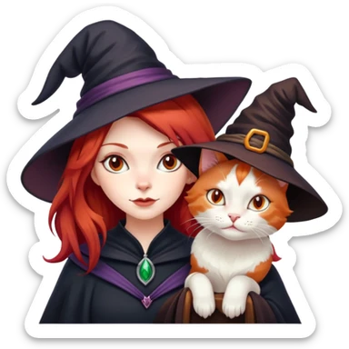 Cat and witch with red hair sticker
