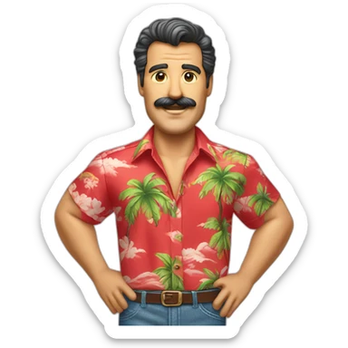 Smiling Magnum PI with a big mustache in a red Hawaiian shirt sticker