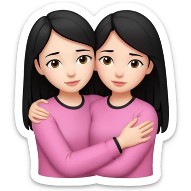 Two girls with black hair, one wearing white shirt and the other wears pink shirt, hugging each other romantically  sticker