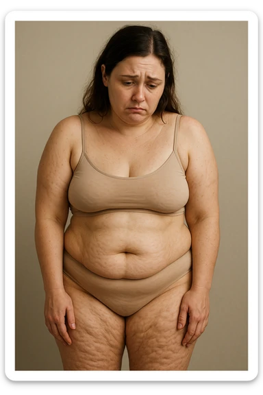 Donna con tanti inestetismi infelice sul corpo sempre riferite alla cellulite sticker