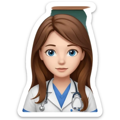 university classroom that says Mental Health Nursing on the blackboard with a pretty female nursing student with long brown hair, blue eyes sticker