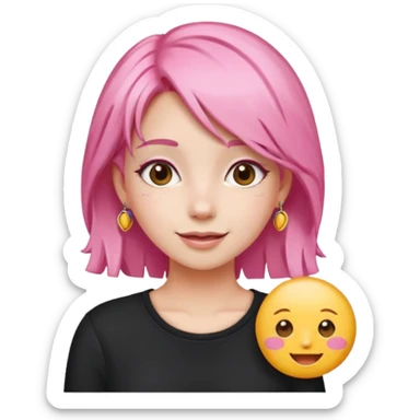 cute pink haired girl with cheerful pose and cute accessories. apple emoji style and remove the apple. sticker