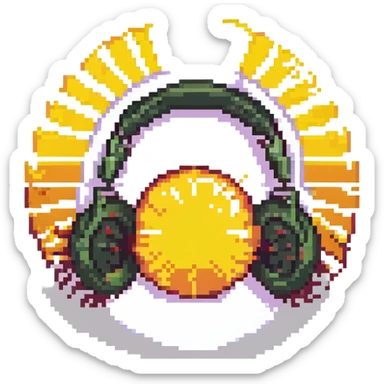Add headphones to the sun DJ in pixel art style with no background. sticker