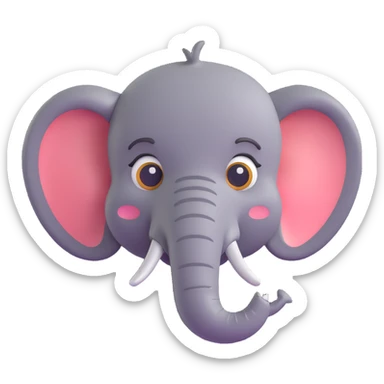 3D emoji style elephant face, smiling with trunk raised, playful and friendly sticker