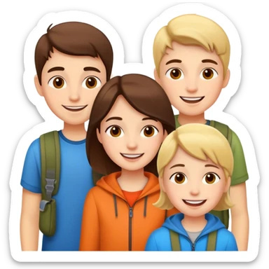cheerful girl with boys outdoors sticker