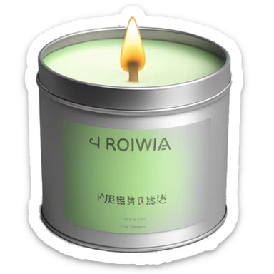 matcha scented candle in silver tin with minimalistic label hyperrealistic sticker
