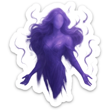 mystical being with no facial features, divine feminine characteristics, purple color, ethereal and mystical atmosphere sticker