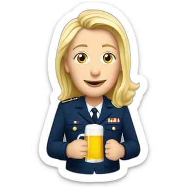 Marine Lepen buvant une bière sticker
