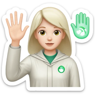 ghost IT specialist waving hand, with Vue and React icons nearby, open and honest image sticker