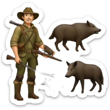 Hunter with wild boar sticker