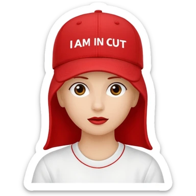 Red cap with no person in it that says "I AM IN A CULT" in white text sticker