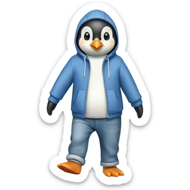 friendly anthropomorphised penguin in a hoodie and jeans brisk walking sticker