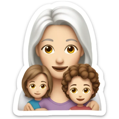 Mom with a son and daughter white skin and brown hair  sticker