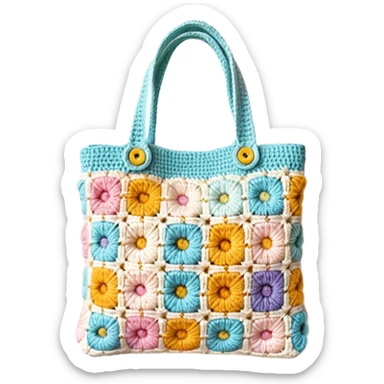 crochet granny square tote bag in pastela colors sticker