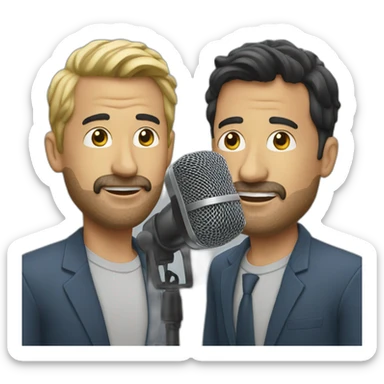 Two man talk microphone podcast sticker