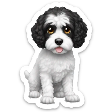 white and black cavapoo sticker