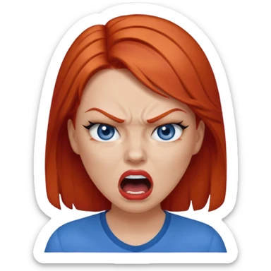 mujer pelirroja con los ojos y los labios maquillados enojada gritando con remera azul sticker