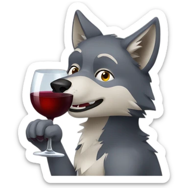 wolf drinking red wine sticker