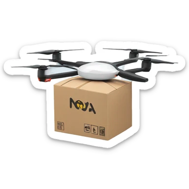 Delivery drone with a delivery box logo Nova Post  sticker