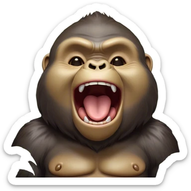 Cinematic Cute Yawning Gorilla Portrait Emoji, Head tilted slightly with a dramatic, wide-open yawn, showcasing a thick, velvety Fur with drowsy, half-closed eyes and a relaxed, open expression, Simplified yet irresistibly adorable features, highly detailed, glowing with a soft, cozy jungle glow, high shine, relaxed yet expressive, stylized with a dash of whimsical primate charm, soft glowing outline, capturing the essence of a drowsy yet affectionate guardian that appears ready to stretch out for a nap! sticker