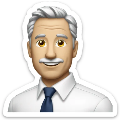 A middle aged man with white shirt navy blue tie showing three sticker