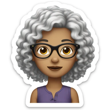 Black Curly haired white girl with glasses holding a yorkie sticker