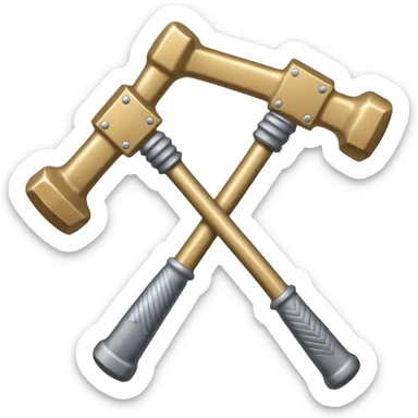 two hammers crossed over each other and a ticekt behind both of them. it has to be the simplest possible sticker